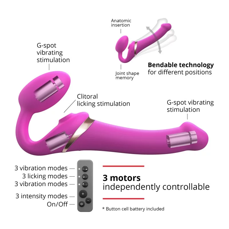 Strap On Me Multi Orgasm Bendable Strap-on - Medium- Fuchsia