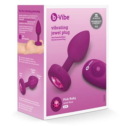 b-Vibe Vibrating Jewel Remote Control Plug - S/M - Fuchsia