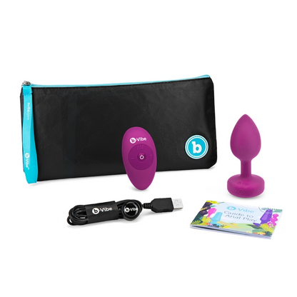 b-Vibe Vibrating Jewel Remote Control Plug - S/M - Fuchsia