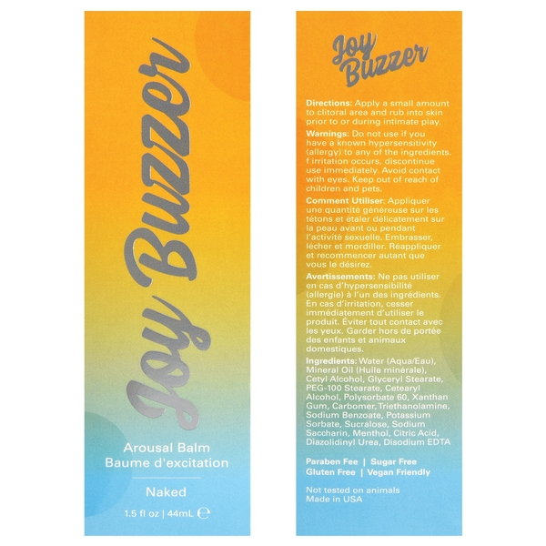 Jelique JOY Joy Buzzer Clitoral Arousal Balm - Naked Flavor Free 1.5oz | 44mL