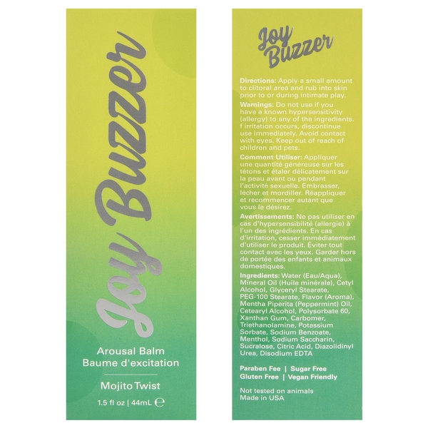 Jelique Joy Buzzer  Clitoral Arousal Balm - Mojito Twist - 1.5oz / 44mL