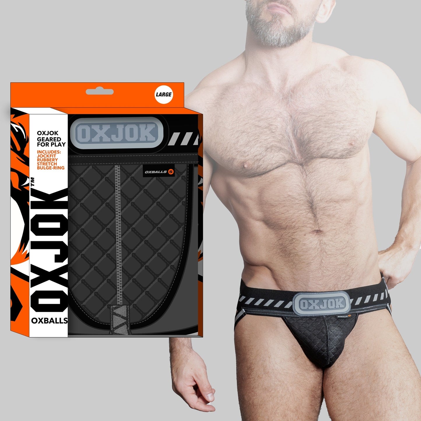 OXBALLS PACKER Industrial Quilted Cargo Strapjock - Black Puff - XLarge