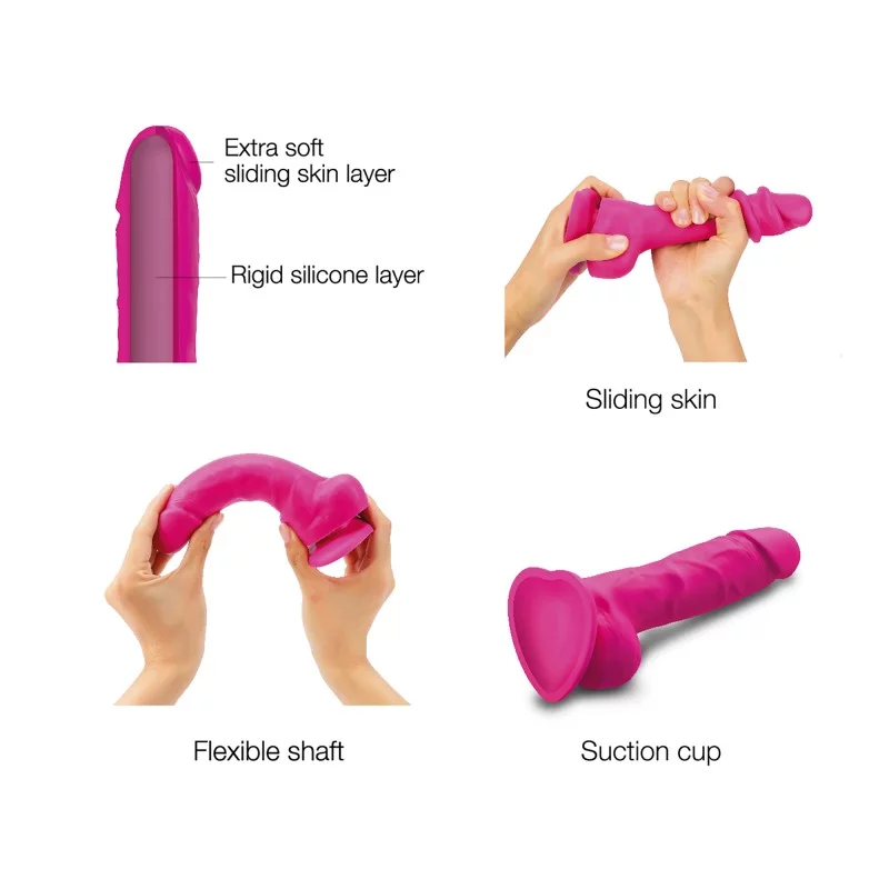 Strap On Me Sliding Skin Realistic Dildo - Fuchsia - Medium