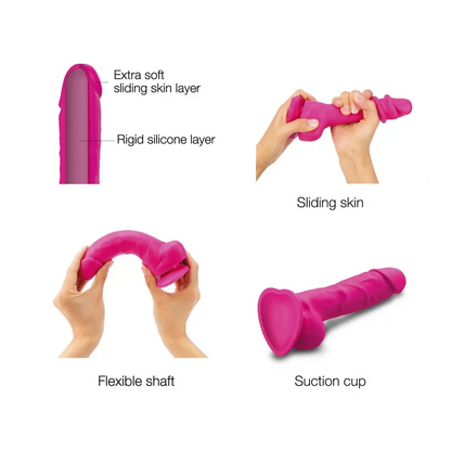 Strap On Me Sliding Skin Realistic Dildo - Fuchsia - Medium