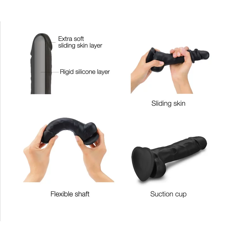 Strap On Me Sliding Skin Realistic Black Dildo - XXL