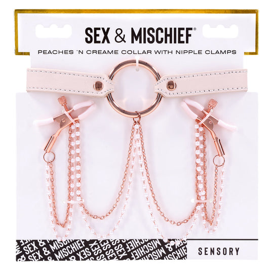 Sex & Mischief Peaches ‘n CreaMe Collar with Nipple Clamps